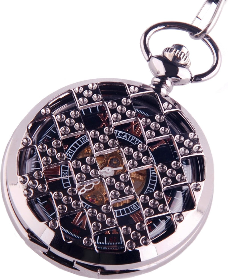 ShoppeWatch Schwarz Taschenuhr Steampunk Skeleton Mechanisches Uhrwerk Hand Wind Römischen Ziffern C