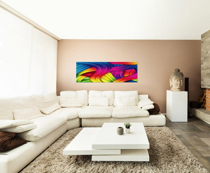 Paul Sinus Art Panoramabild auf Leinwand und Keilrahmen 120x40cm Formen Farben abstrakt Regenbogenfa