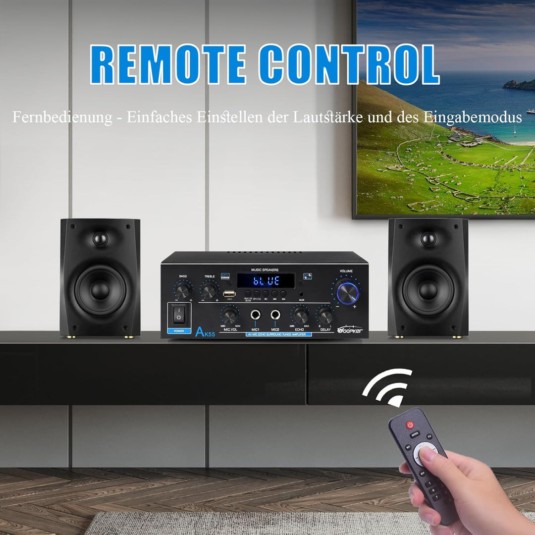 Stereo Verstärker - WOOPKER AK55 HiFi Verstärker Stereo Receiver 600W, 2.0 Kanal Bluetooth Verstärke