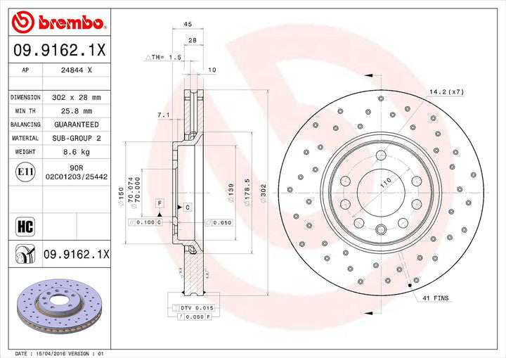BREMBO 09.9162.1X Bremsscheiben