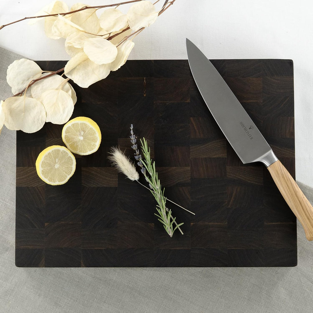 HOFMEISTER® Stirnholzbrett Nussbaumholz 40 x 30 cm mit Griffen &amp; Füssen