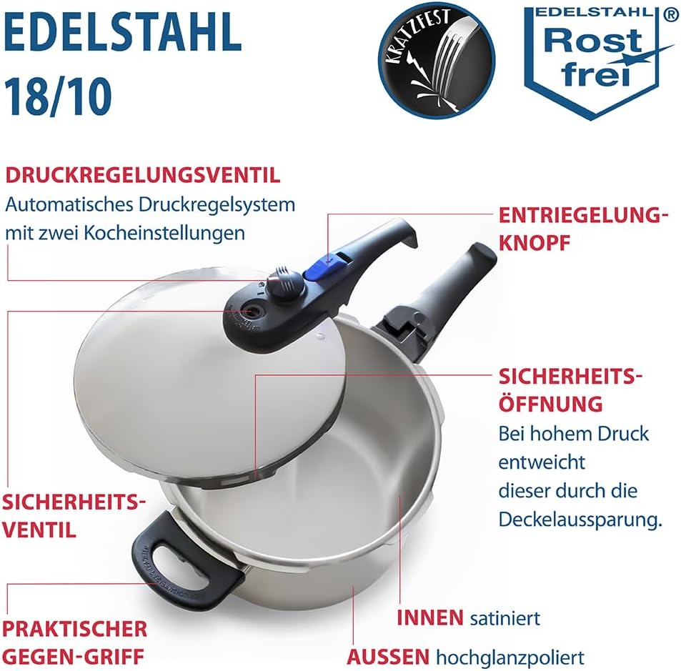 Elo 99276 Schnellkochtopf / 6 L / Edelstahl, 24 cm, 24 cm