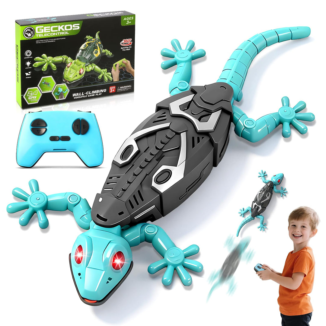 Wandkletternder Gecko Ferngesteuerter Spielzeug für Kinder – Wiederaufladbarer RC Klettergecko mit L