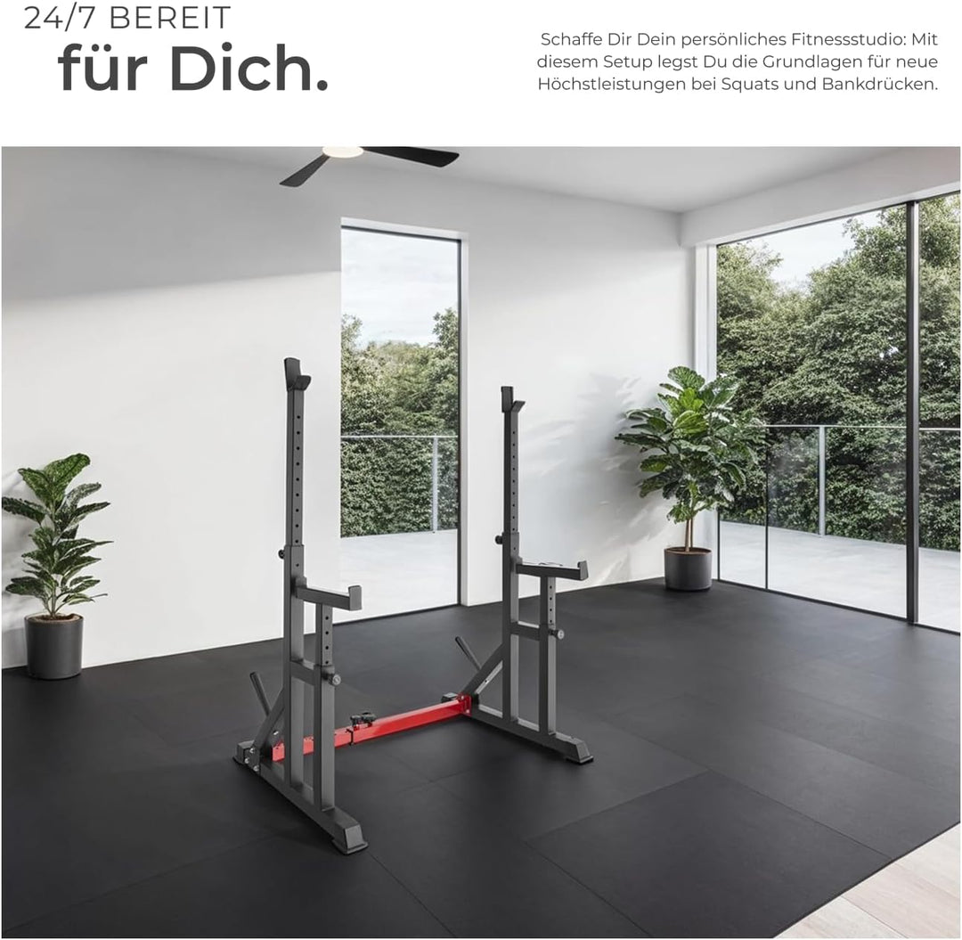 tectake 404237 Squat Rack, Höhe und Breite verstellbare Langhantelablage, Kniebeugenständer mit Sich