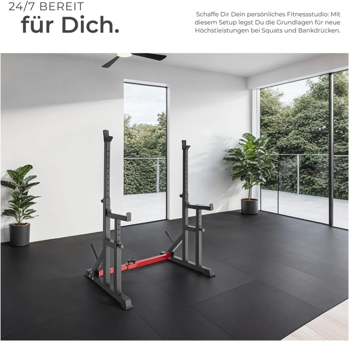 tectake 404237 Squat Rack, Höhe und Breite verstellbare Langhantelablage, Kniebeugenständer mit Sich