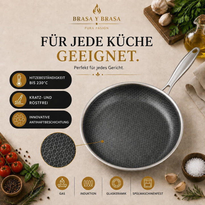 Wabenpfanne 28 cm - Für alle Herdarten inkl. Induktion - Bratpfanne 28 cm zum Kochen &amp; Braten - Anti