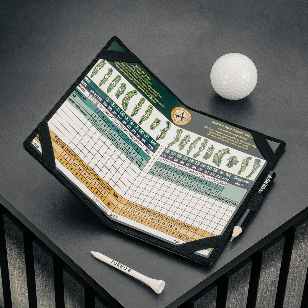 TORRO Golf Scorekarten Halter – Echtleder Golf Scorekarten Halter mit Kartenfach und Bleistift Einhe