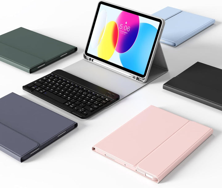 ZOYU Tastatur Hülle für ipad 10. Generation (10,9 Zoll 2022) mit Stifthalter, TPU Rückschale, Magnet