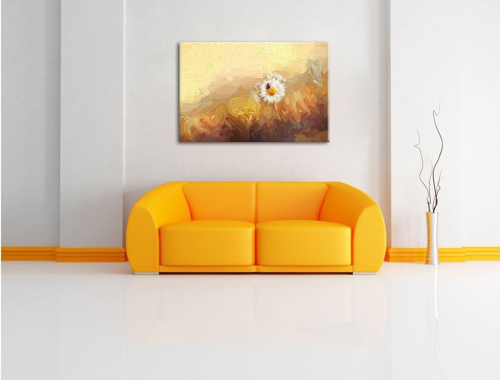 Pixxprint Gänseblümchen Marienkäfer als Leinwandbild/Grösse: 100x70 cm/Wandbild/Kunstdruck/fertig be