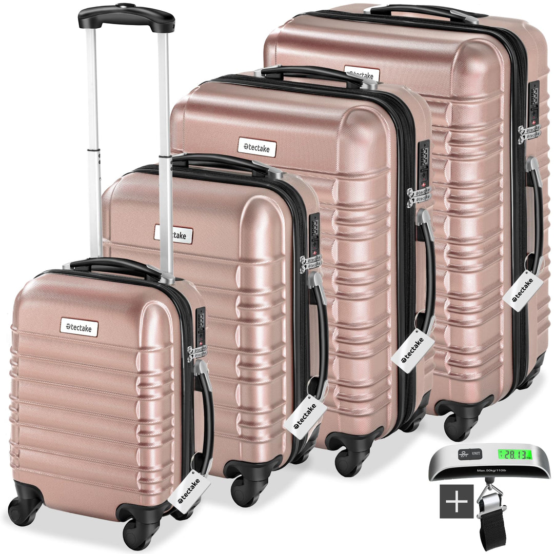 tectake®, 4tlg. Hartschalenkoffer Set, Reisekoffer Set mit Rollen, Hartschale aus ABS, Koffer Set mi