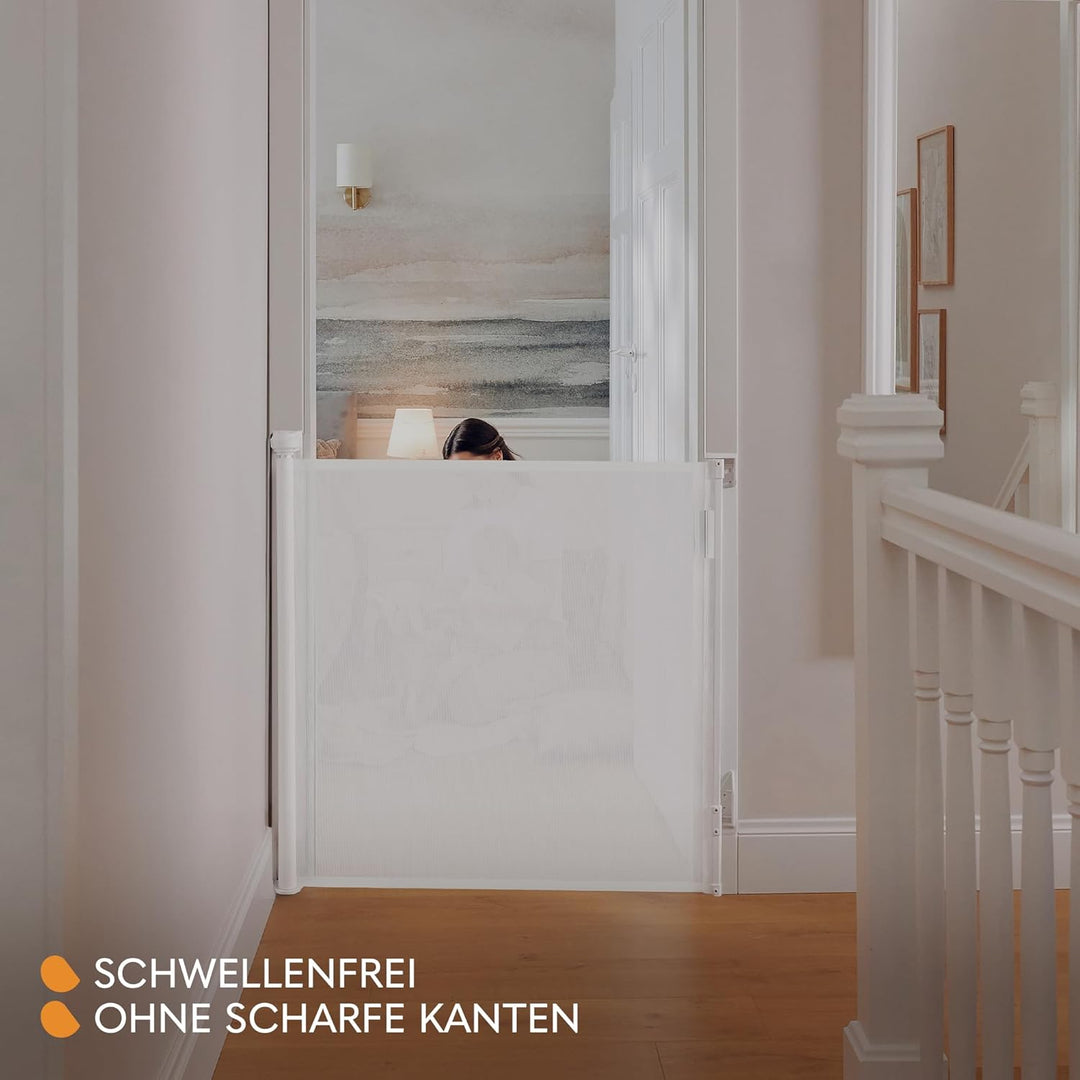 LIONELO THEA Verstellbares Ausziehbares Kinderschutzgitter für Tür, Treppe, Flur, Öffnung bis 140 cm