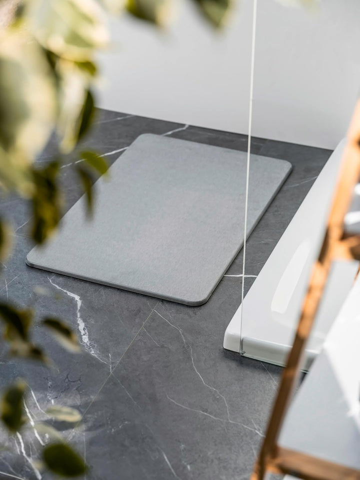 WENKO Badezimmervorlage Mod. Simi aus Kieselgur, hygienische Saunamatte rutschfest, natürlich und la