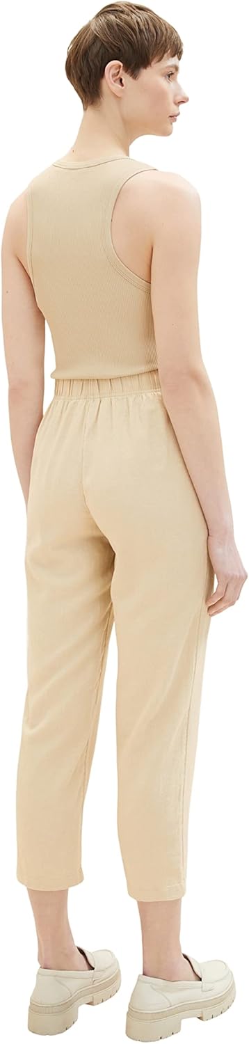 TOM TAILOR Denim Damen Tapered Stoffhose aus Leinen XXL 31700 - Dusty Sand Beige, XXL 31700 - Dusty