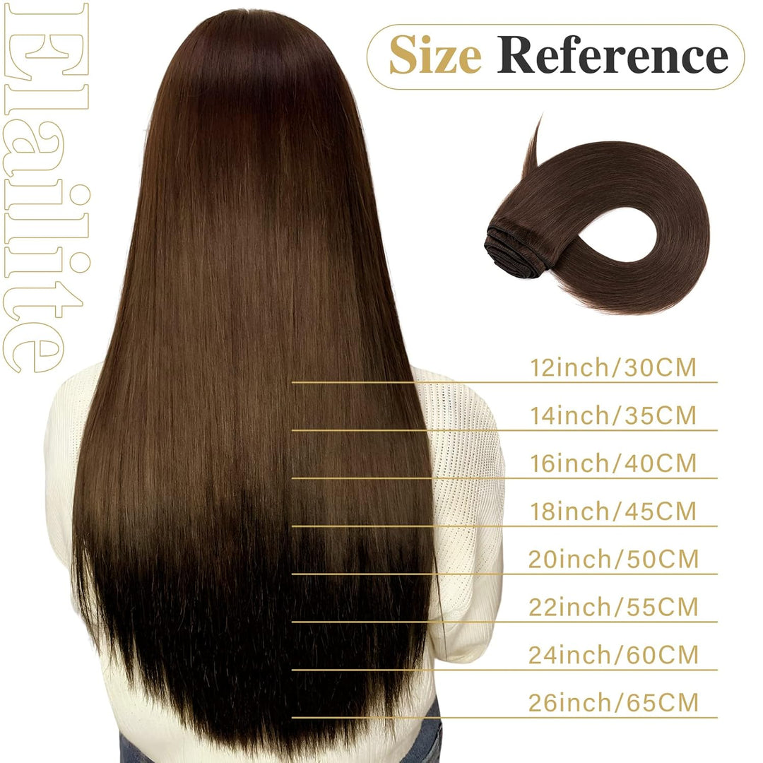 Elailite Extensions Echthaar Clip in 8 Tressen Glatt #4 Mittel braun, Haarverlängerung Real Human Ha