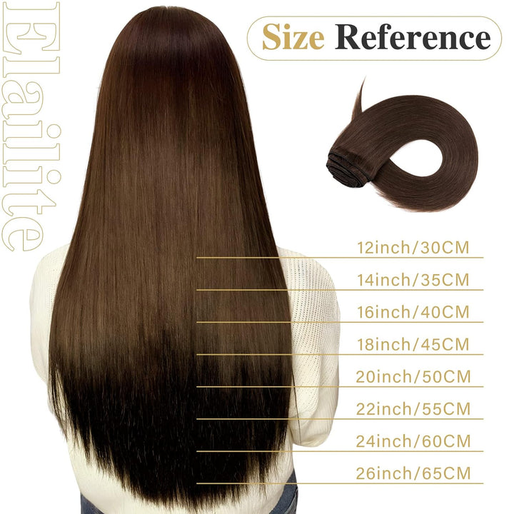 Elailite Extensions Echthaar Clip in 8 Tressen Glatt #4 Mittel braun, Haarverlängerung Real Human Ha