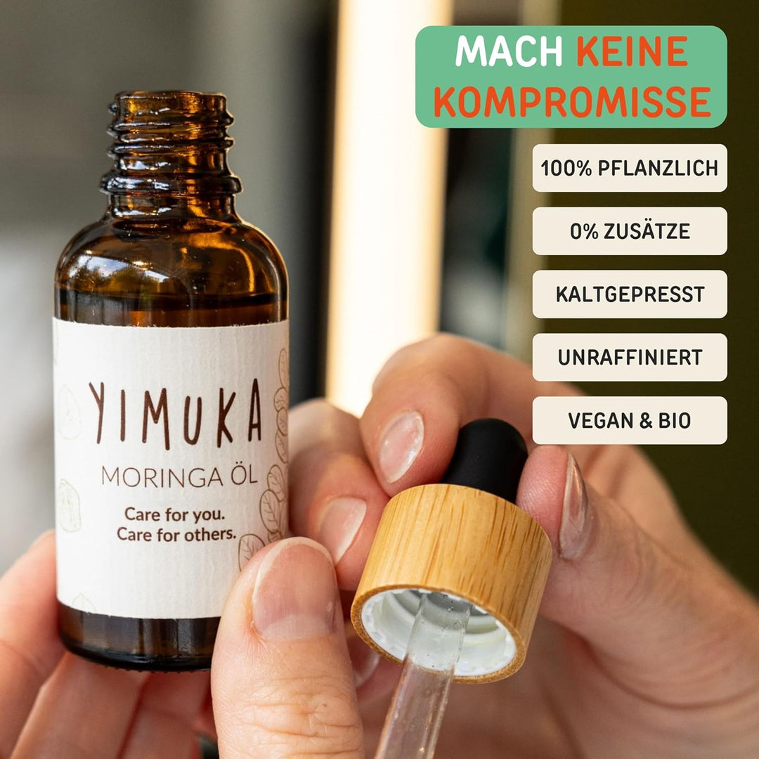 YIMUKA 100% Reines Moringa Öl 100ml - Veganes Hautpflegeöl - Unraffiniert & Nachhaltig - Perfekte Fe