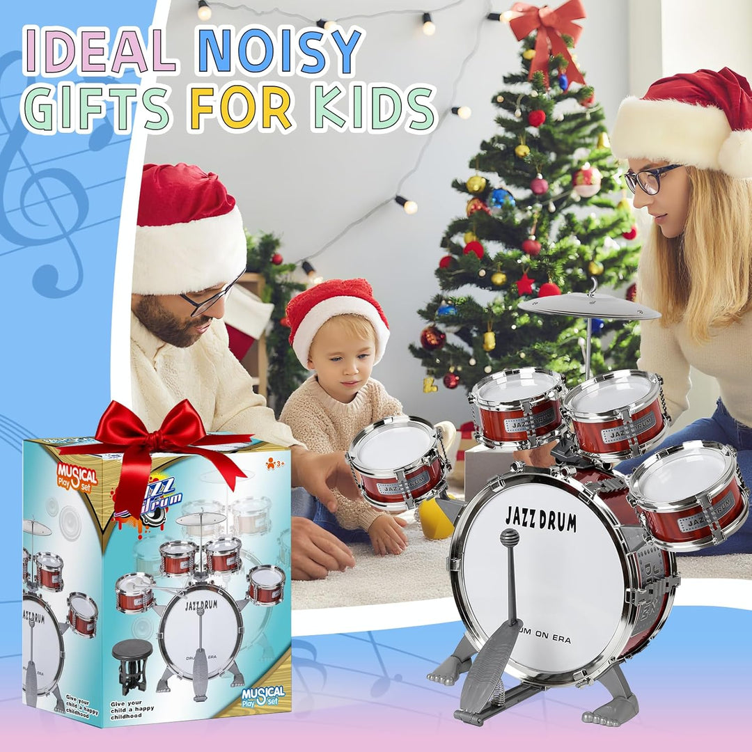 m zimoon Kinder Schlagzeug Schlagwerk Drumset, Jazztrommel Kleinkind Spielzeug 5 Trommeln mit Hocker