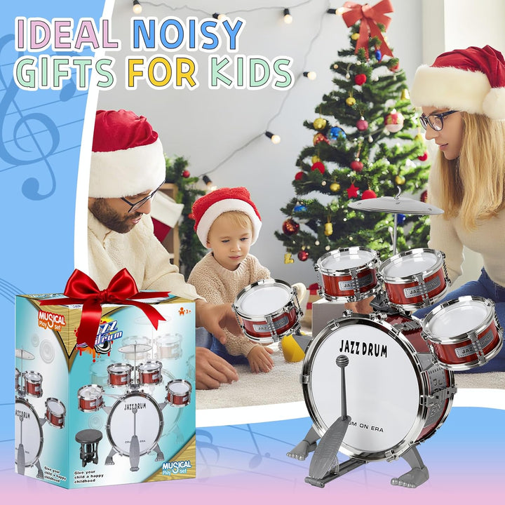 m zimoon Kinder Schlagzeug Schlagwerk Drumset, Jazztrommel Kleinkind Spielzeug 5 Trommeln mit Hocker