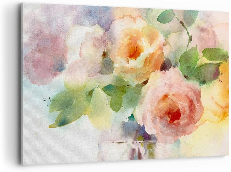 Bilder auf Leinwand 100x70cm Leinwandbild mit Rahmen Rose Blume Garten Gross Wanddeko Bild Schlafzim