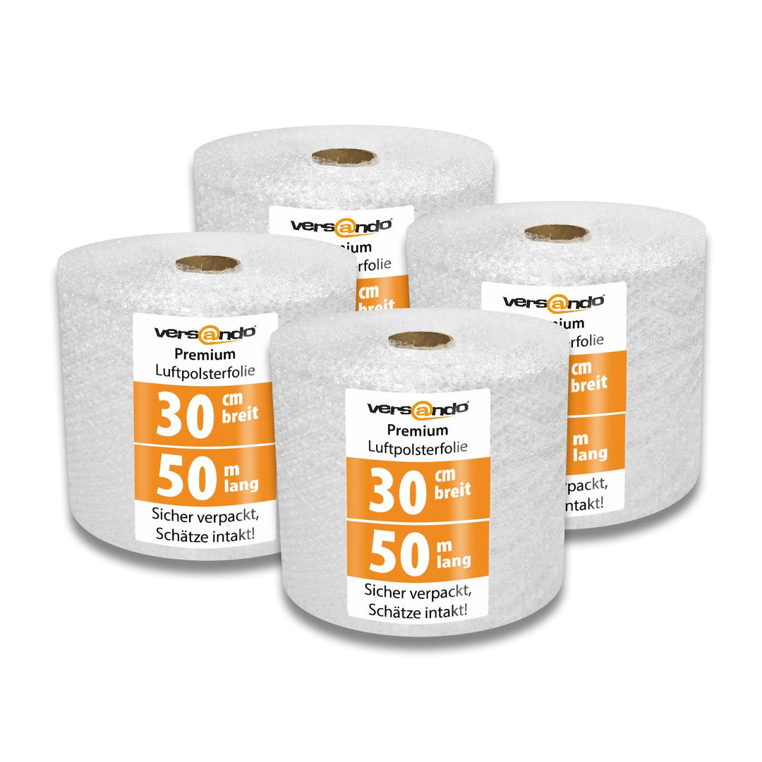 versando 4x Premium Luftpolsterfolie 50m x 0,3m Versand, Verpackung, Umzug Noppenfolie Bubble Wrap L