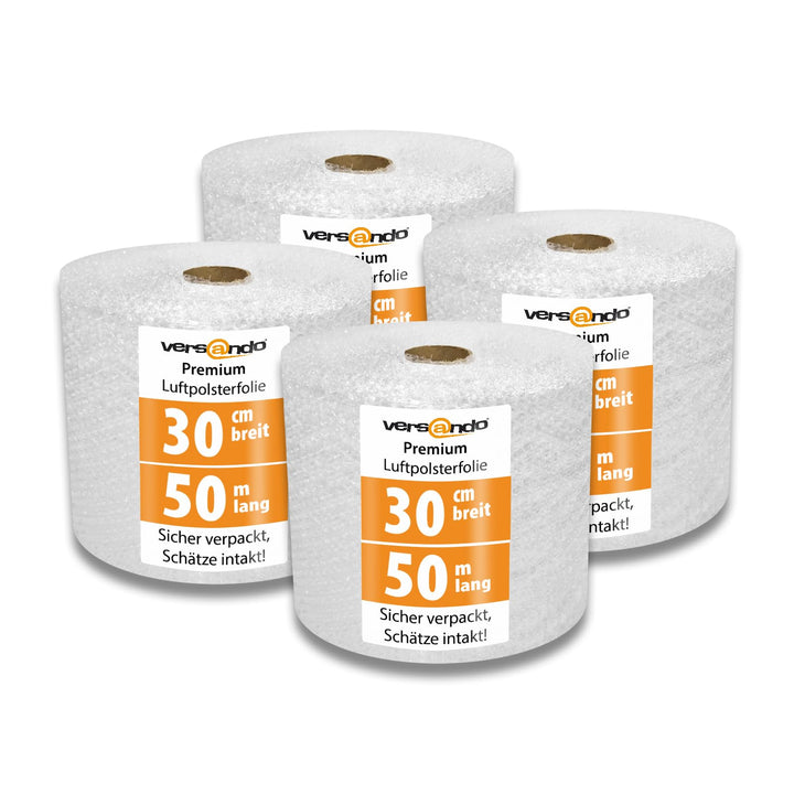 versando 4x Premium Luftpolsterfolie 50m x 0,3m Versand, Verpackung, Umzug Noppenfolie Bubble Wrap L