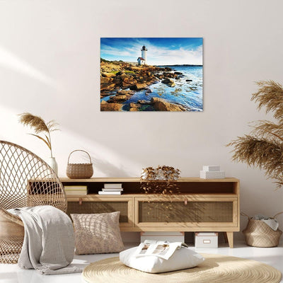 Bilder auf Leinwand Leuchtturm Ufer Wolke Landschaft Leinwandbild 70x50cm Wandbilder Dekoration Wohn