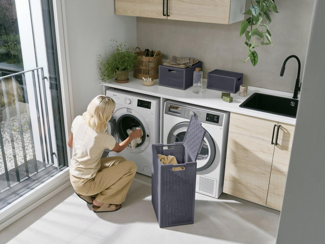 Curver Kaya Wäschekorb mit Deckel – 2er-Set – je 60 Liter – 38×29×58,5 cm – Anthrazit – Kunststoff –