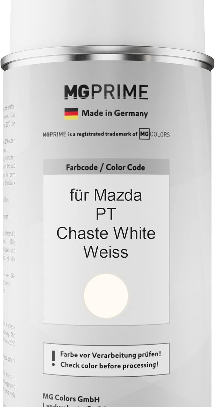 MG PRIME Autolack Sprühdosen Set für Mazda PT Chaste White/Weiss Basislack Klarlack Spraydose 400ml