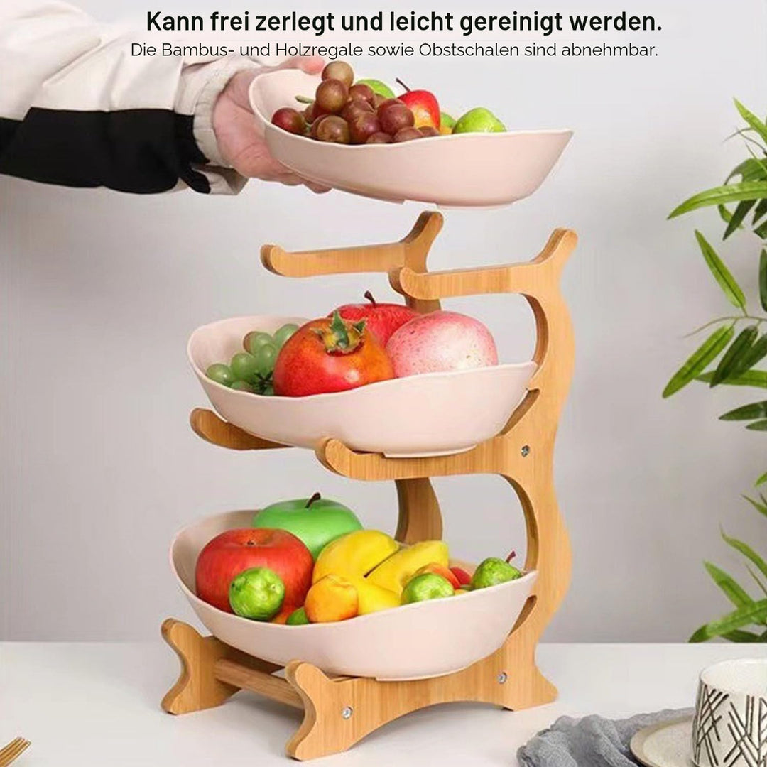 Etagere 3 Etagen mit Obstschale, Mehrstöckiger Obstkorb für Küche, Modern Obst Etagere Holz, Fruchtk