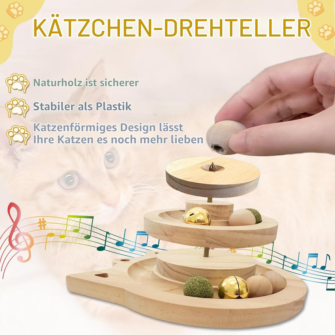 Honicemar 2-Lagiges Turm-Katzenspielzeug mit Ball und Schiene Interaktives Rollspielzeug mit 3 Arten