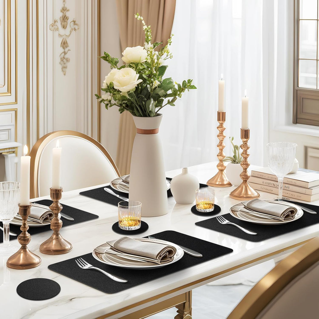 APLKER Tischset Leder 6er Set - Kunstleder Platzset Abwaschbar, Hitzebeständig Doppelseitigen Wasser