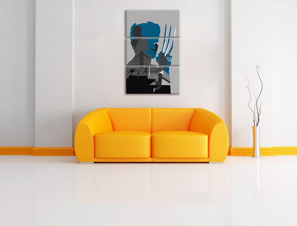 Wolverine mit ausgefahrenen Klingen schwarz/weiss 3-Teiler Leinwandbild 120x80 Bild auf Leinwand, XX