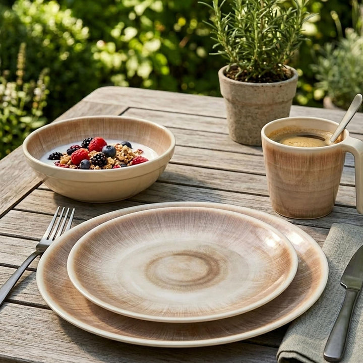 Melamin Geschirr Set Jesolo Sand für 2 Personen Wohnwagen Camping Picknick 8 Teile - mit Tassen, 8 T