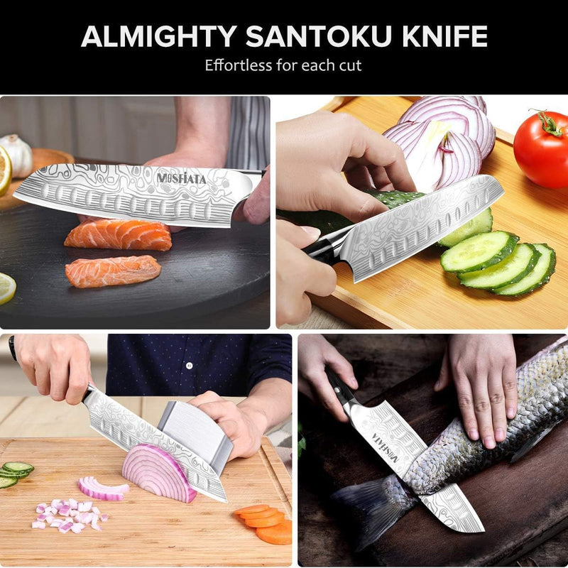 MOSFiATA Kochmesser, Santoku Messer Küchenmesser Profi Chefmesser Allzweckmesser Aus Rostfreiem Stah