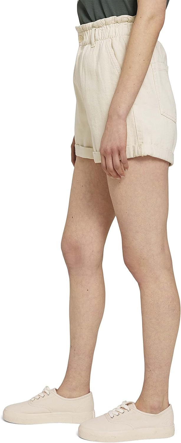 TOM TAILOR Denim Damen Bermuda Paperbag Shorts L 22515 - Soft Creme Beige, L 22515 - Soft Creme Beig