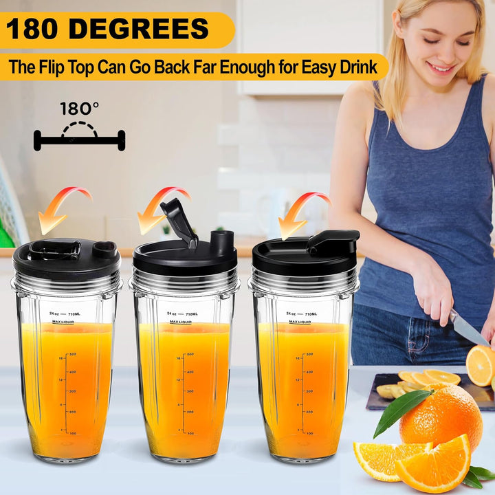 2 Stück Ersatz 24oz Blender Cup mit Sip & Seal Deckel Kompatibel mit Nutri Ninja BL450 BL456 BL480 B