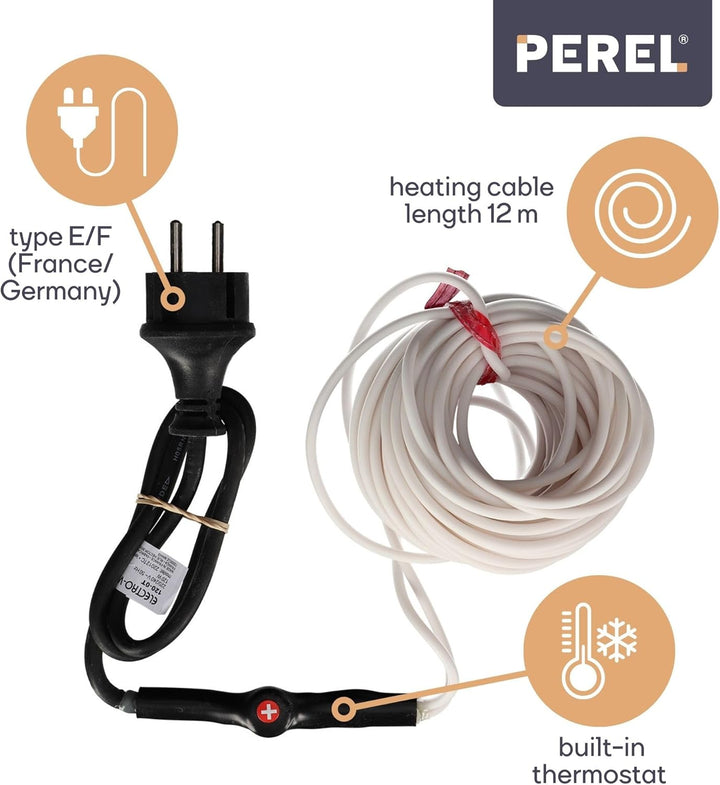 PEREL - 120-0T Frostschutzkabel mit Thermostat, 12 m Länge 138884