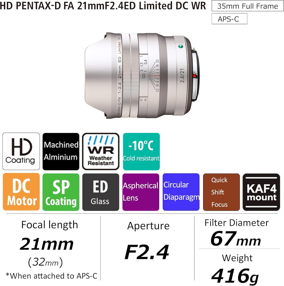 HD PENTAX-D FA 21mmF2.4ED Limited DC WR in Silber Ultra-Weitwinkel-Objektiv mit Festbrennweite [Zur