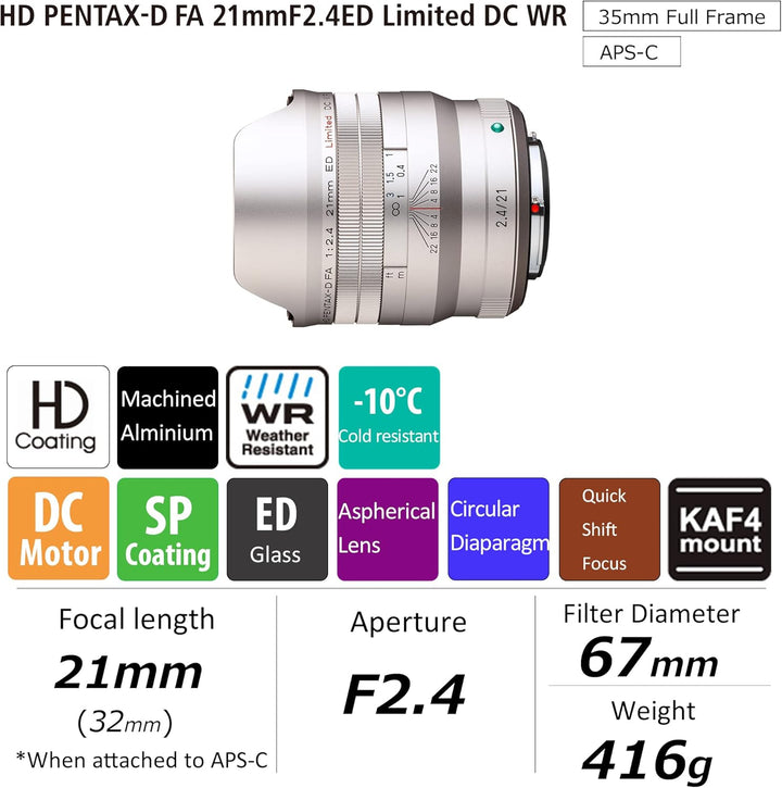 HD PENTAX-D FA 21mmF2.4ED Limited DC WR in Silber Ultra-Weitwinkel-Objektiv mit Festbrennweite [Zur