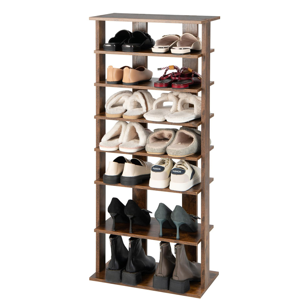 COSTWAY 8 stufiger Schuhständer höheverstellbar, Platzsparendes Schuhregal aus Holz, Schuh-Organizer