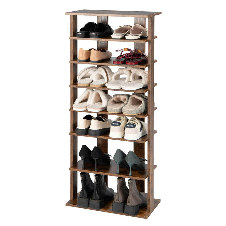 COSTWAY 8 stufiger Schuhständer höheverstellbar, Platzsparendes Schuhregal aus Holz, Schuh-Organizer