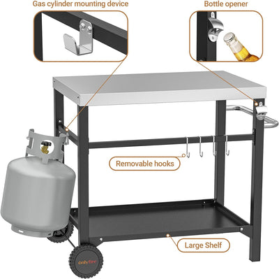 Onlyfire Grillwagen | Edelstahl Grilltisch mit grosser Arbeitsfläche , Grill Beistelltisch Outdoor G