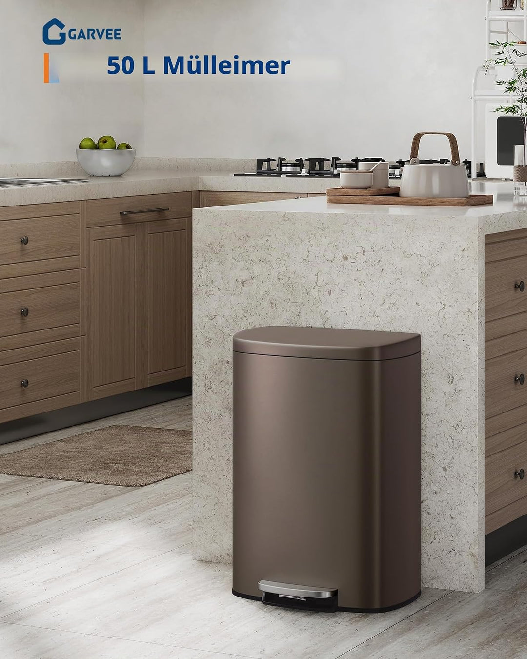 GarveeHome 50 Liter- und 10 Liter-Metallmülleimer-Set, rostfreier Küchen Mülleimer mit Deckel, pedal