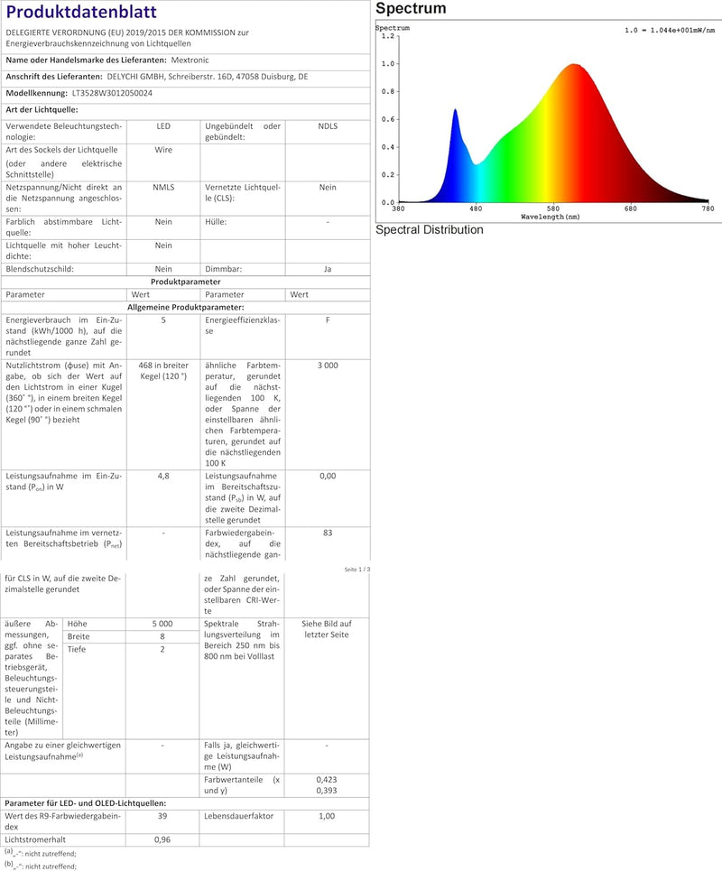 Mextronic LED-Strip/LED-Band warmweiss: 24V, 48W, 3000K, IP20, 5 Meter