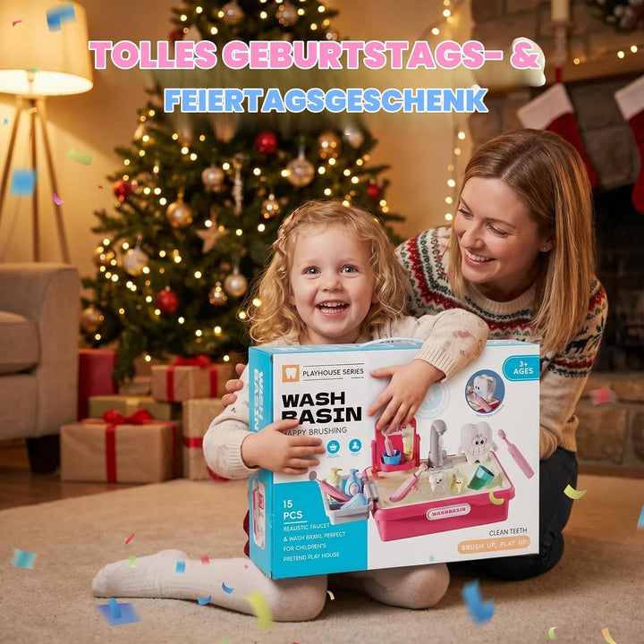 Waschbecken Kinder mit Wasserfunktion, Spielzeug Zähne, Zahnbürsten, Rosa, Rosa