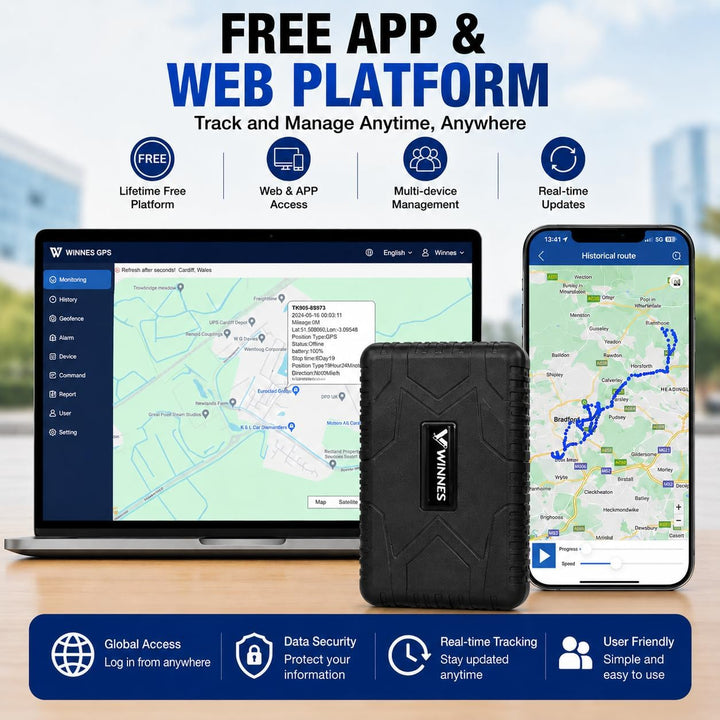 Winnes GPS Tracker 4G GPS Tracker Auto Bereitschaft 90 Tage mit Kostenlosen Apps GPS Tracker Für Pkw