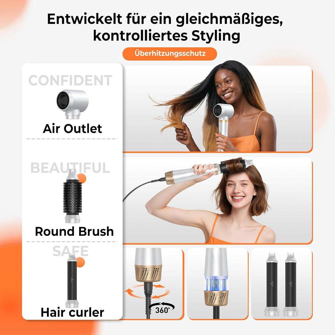 Hairstyler 5 in 1, Coandă-Effekt Haarstyler &amp; High-Speed Föhnbürste, 350g Set mit automatischem Lock