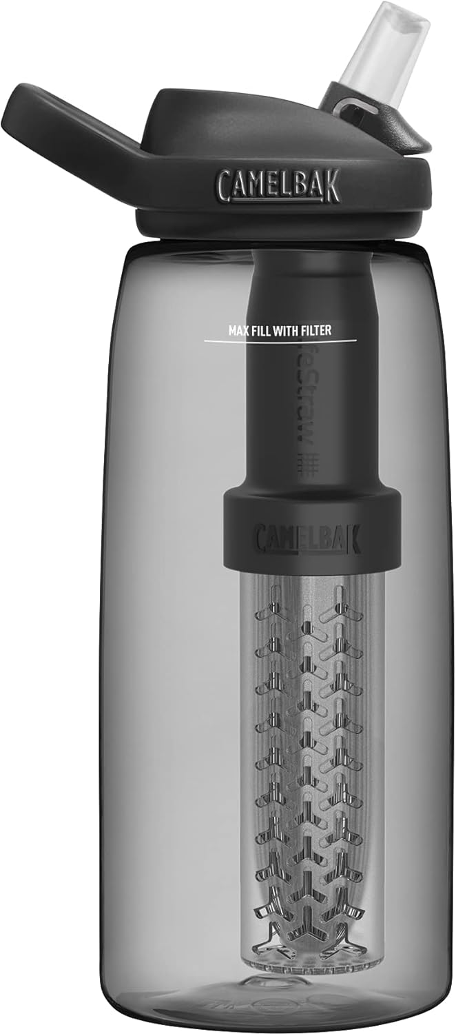 Camelbak Eddy+ gefiltert durch Lifestraw Water Bottle Holzkohle Holzkohle 1L, Holzkohle 1L