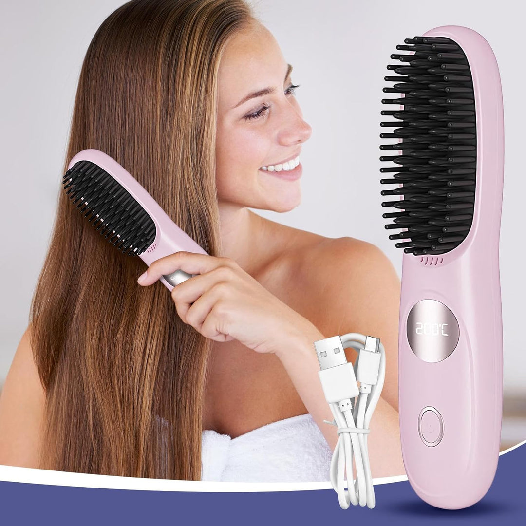 Ahuuen Tragbarer Glätteisen - Damen Heizbürste Zum Haare Glätten,3 Temperaturstufen Styling Werkzeug