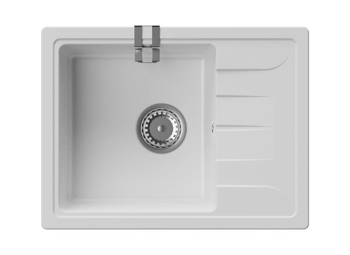 GRANMASTER Gracia Granitspüle 1 Becken mit Abtropffläche und Schwammhalter - Küchenspüle 58x44x16,4